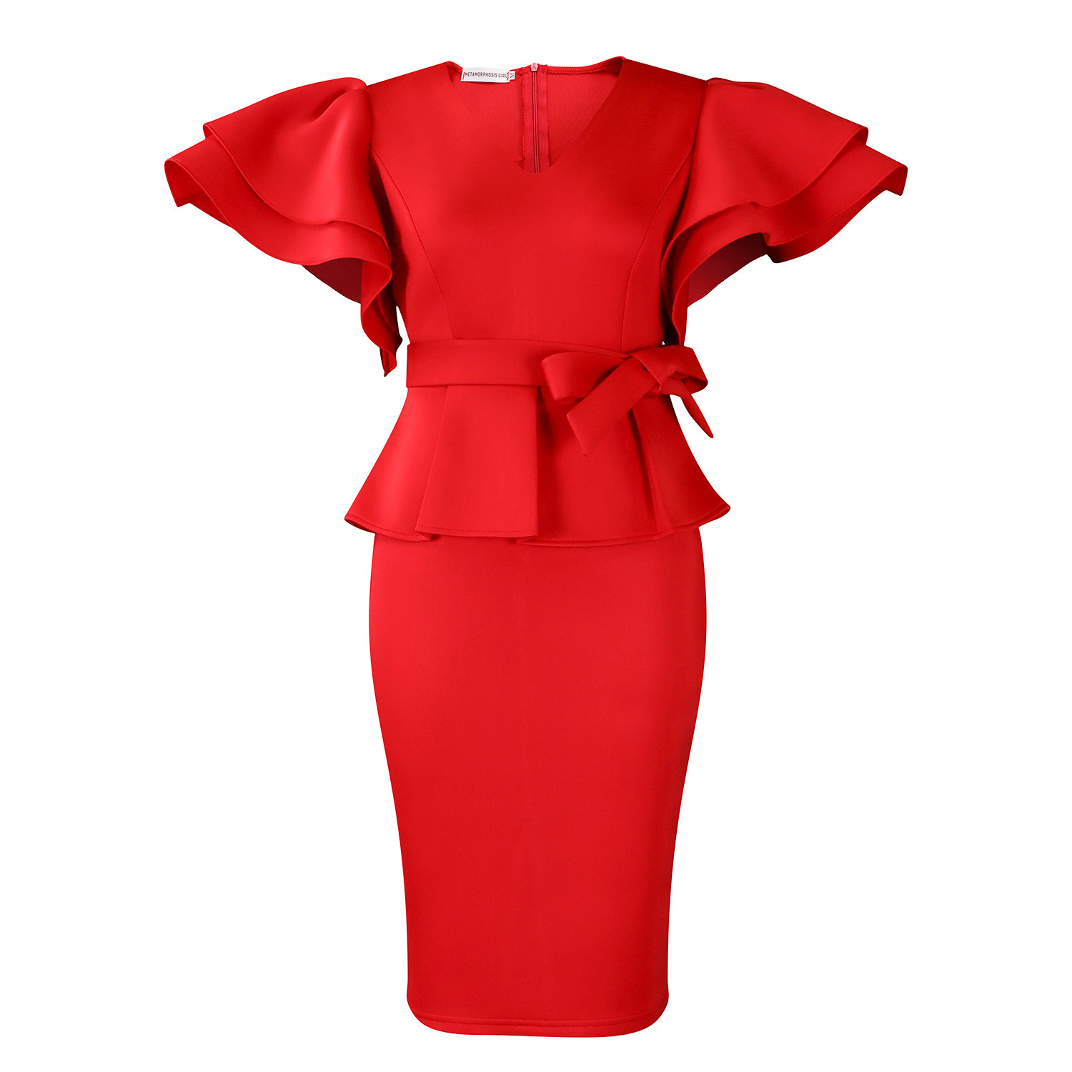 Elegant Ruffled Hem Solid Color Bodycon Dress for Parties, Fashionable African Style Evening Gown for Women