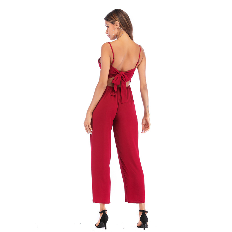 Womens Sexy Lace Backless Jumpsuit Slim Fit Spaghetti Straps Elegant Design Perfect for Parties or Night Out