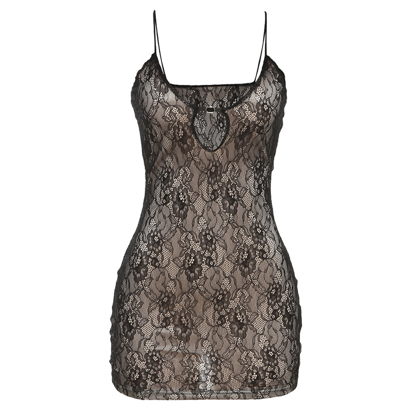 Womens Lace Panel V Neck Dress Sexy Hollow Out Design Sleeveless Autumn Winter Fashion Wholesale Available