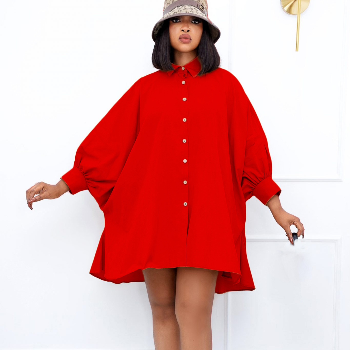 European Market Plus Size Shirt Dress — Loose Fit, Elegant Collar, Solid Color, Versatile Style — Casual or Formal Occasions —