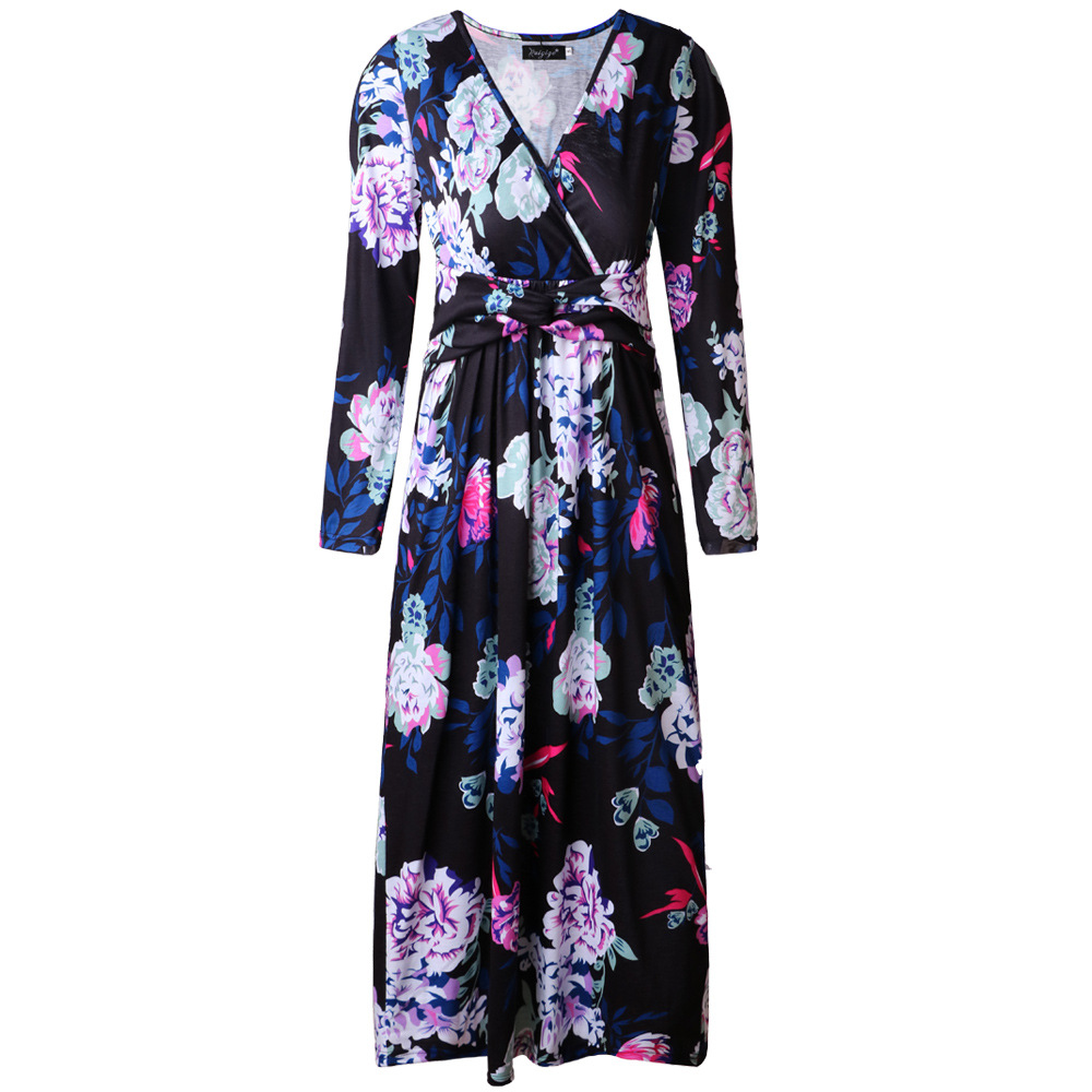 Fashionable Long Sleeve Printed Midi Dress Spring Summer Collection Elegant Style for Casual Occasions Wholesale