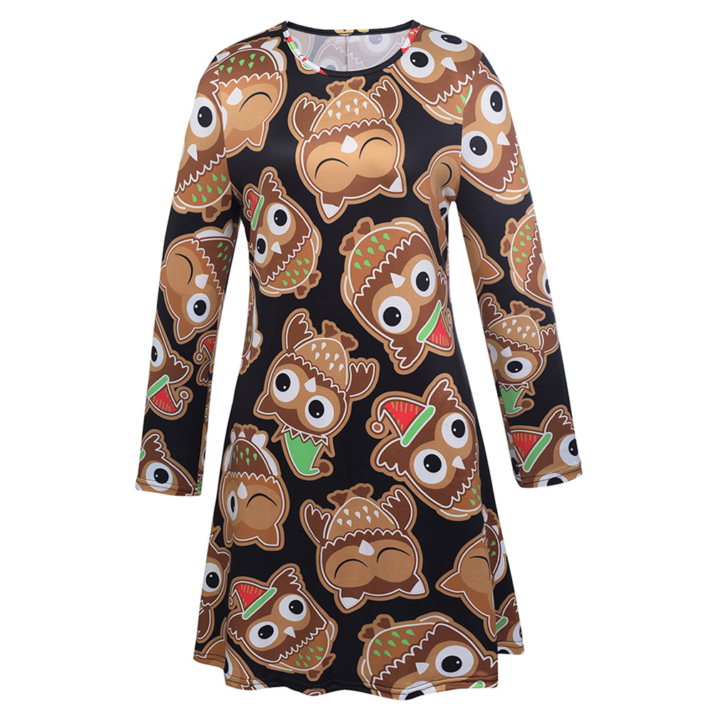 Christmas Dress A Line Silhouette Santa Print Autumn Winter Style Perfect for Holiday Parties Wholesale Available