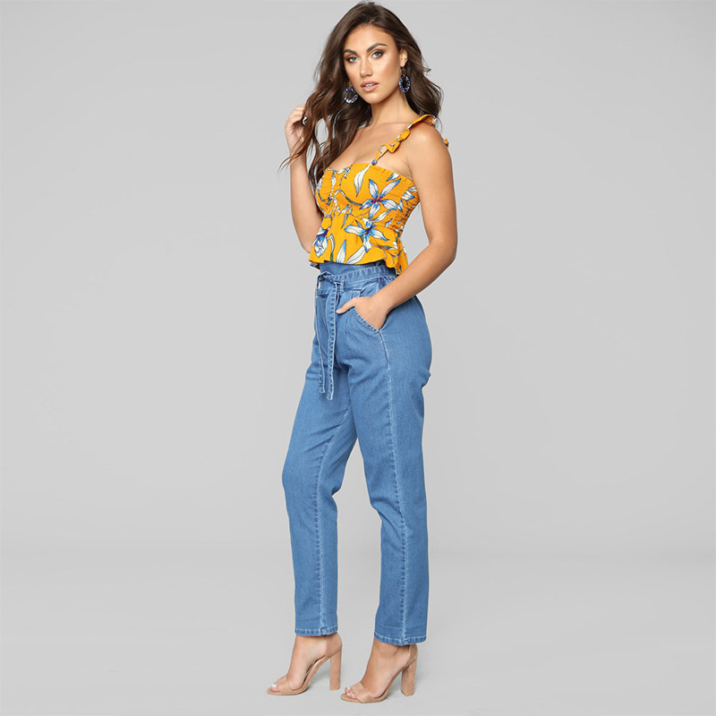 High Waisted Denim Pants for Women Stylish Tie Design European and American Style Autumn and Winter Fashion Wholesale