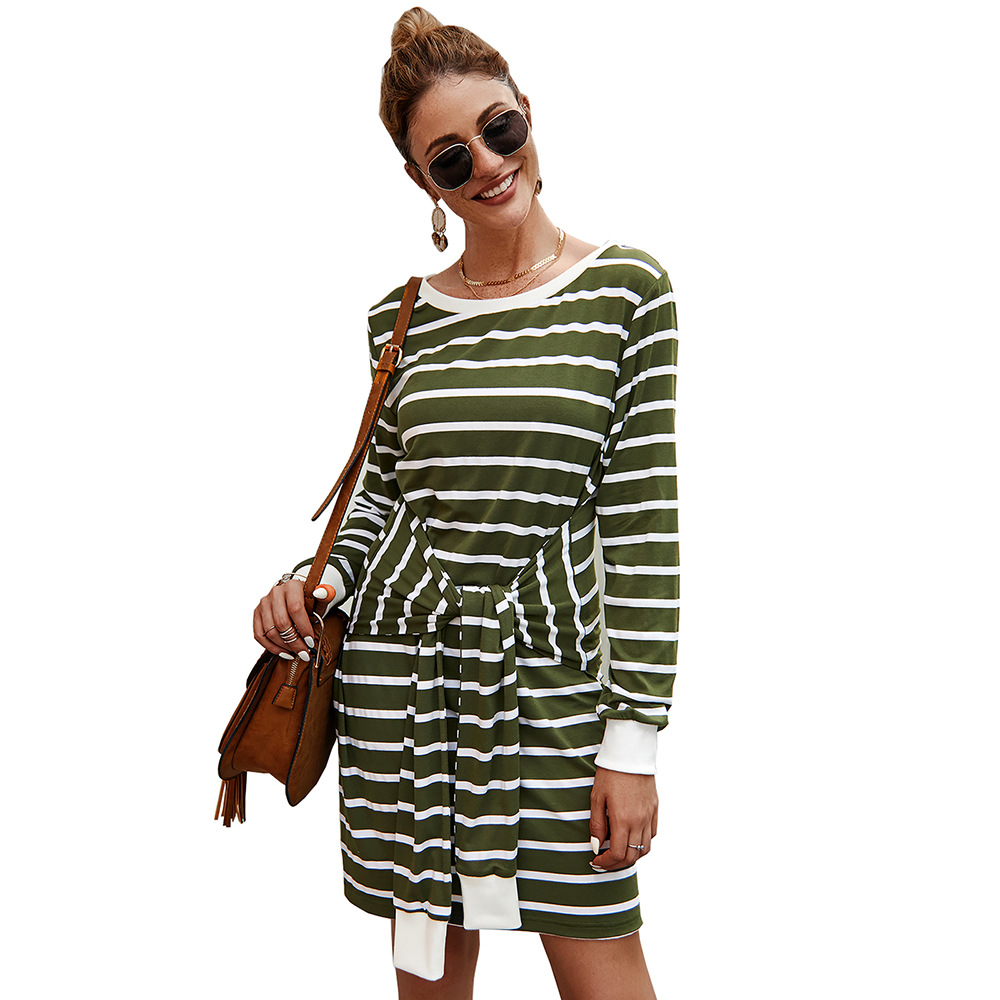 Knitted Stripe Dress Original Design Autumn Winter Collection Comfortable Fit Casual Wear Wholesale Available