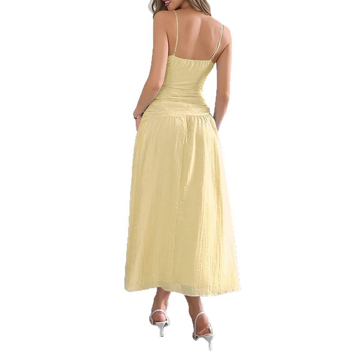 Elegant Deep V Waist Exposing Long Dress for Women Spring Summer