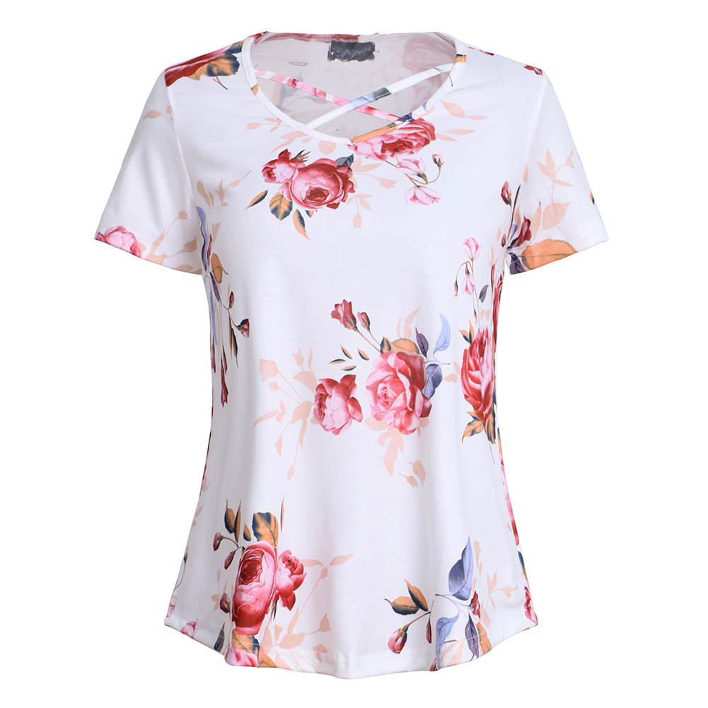 Womens Loose Fit Short Sleeve T Shirt Floral Print Comfortable Fabric Spring Summer Style Wholesale Available