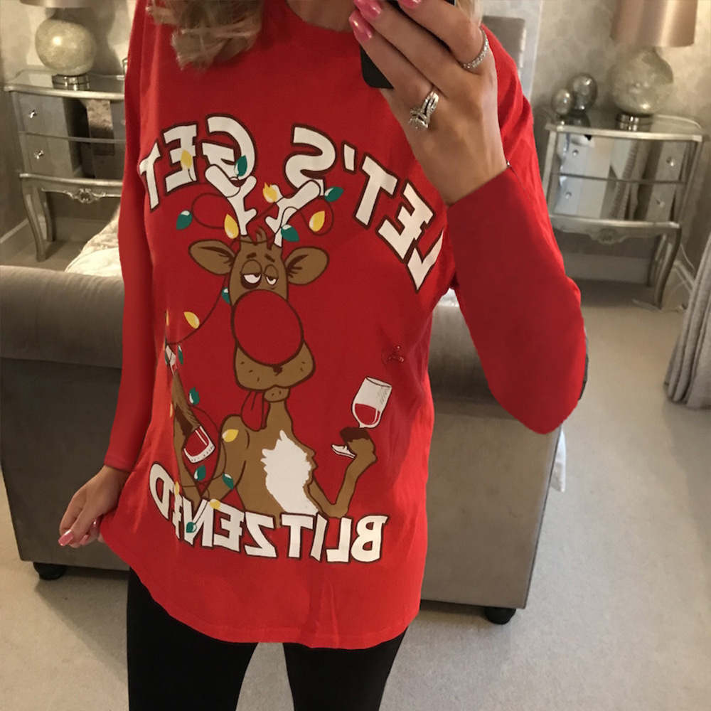 Long Sleeve Womens T Shirt Christmas Themed Comfortable Fabric Trendy Design Autumn Winter Wear Wholesale Available