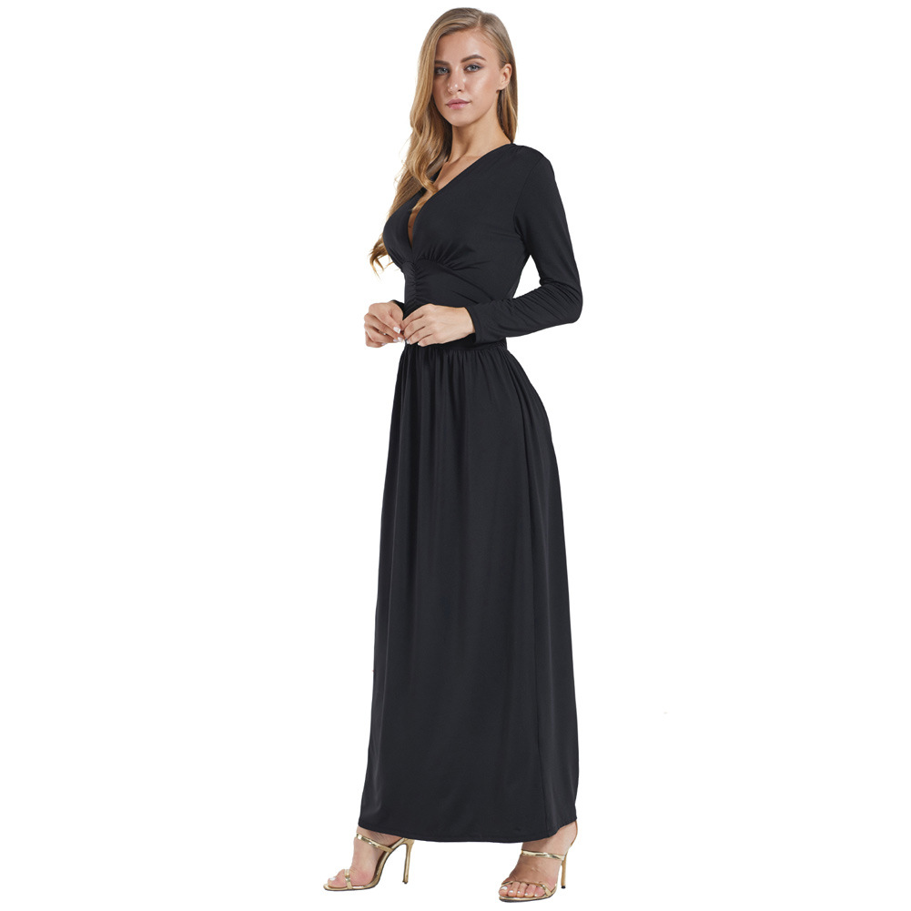 Deep V Neck Long Sleeve Evening Dress Slim Fit Elegant Design Winter Fashion Ready to Ship Low MOQ