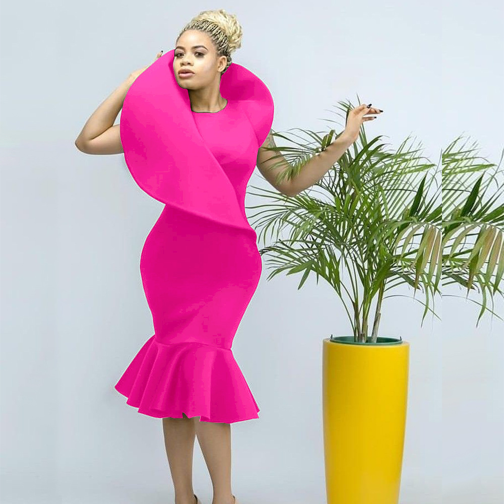 Plus Size Summer Dress Ruffle Hem Fishtail Design Elegant Fit Perfect for Parties and Special Occasions Wholesale
