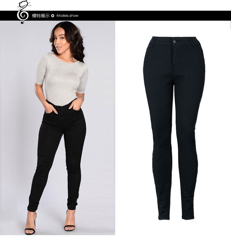 High Waisted Stretch Denim Skinny Pants Solid Color Pocket Design Versatile Style Casual Wear for Women Wholesale