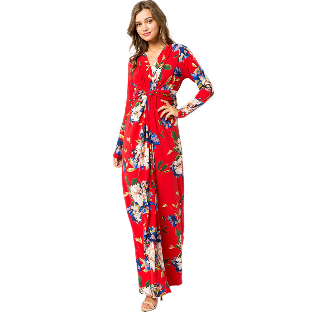 Floral Print Long Sleeve Dress Sexy V Neck Loose Fit Spring Fashion Perfect for Casual Outings Wholesale Available