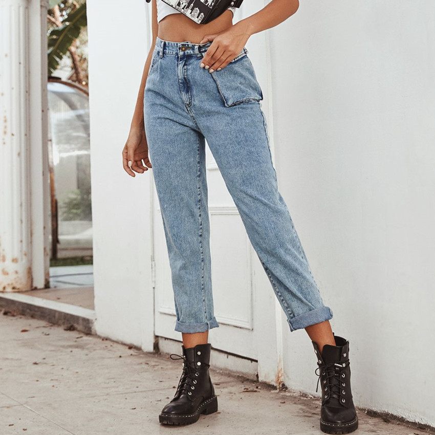 High Waisted Denim Cargo Pants Stylish Versatile Pocketed Design Casual Wear for Women Ready to Ship