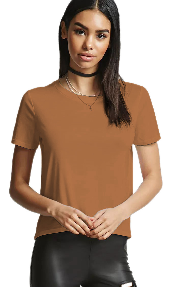 Womens Summer T Shirt Casual Short Sleeve Loose Fit Solid Color Round Neck Side Split Perfect for Everyday Wear