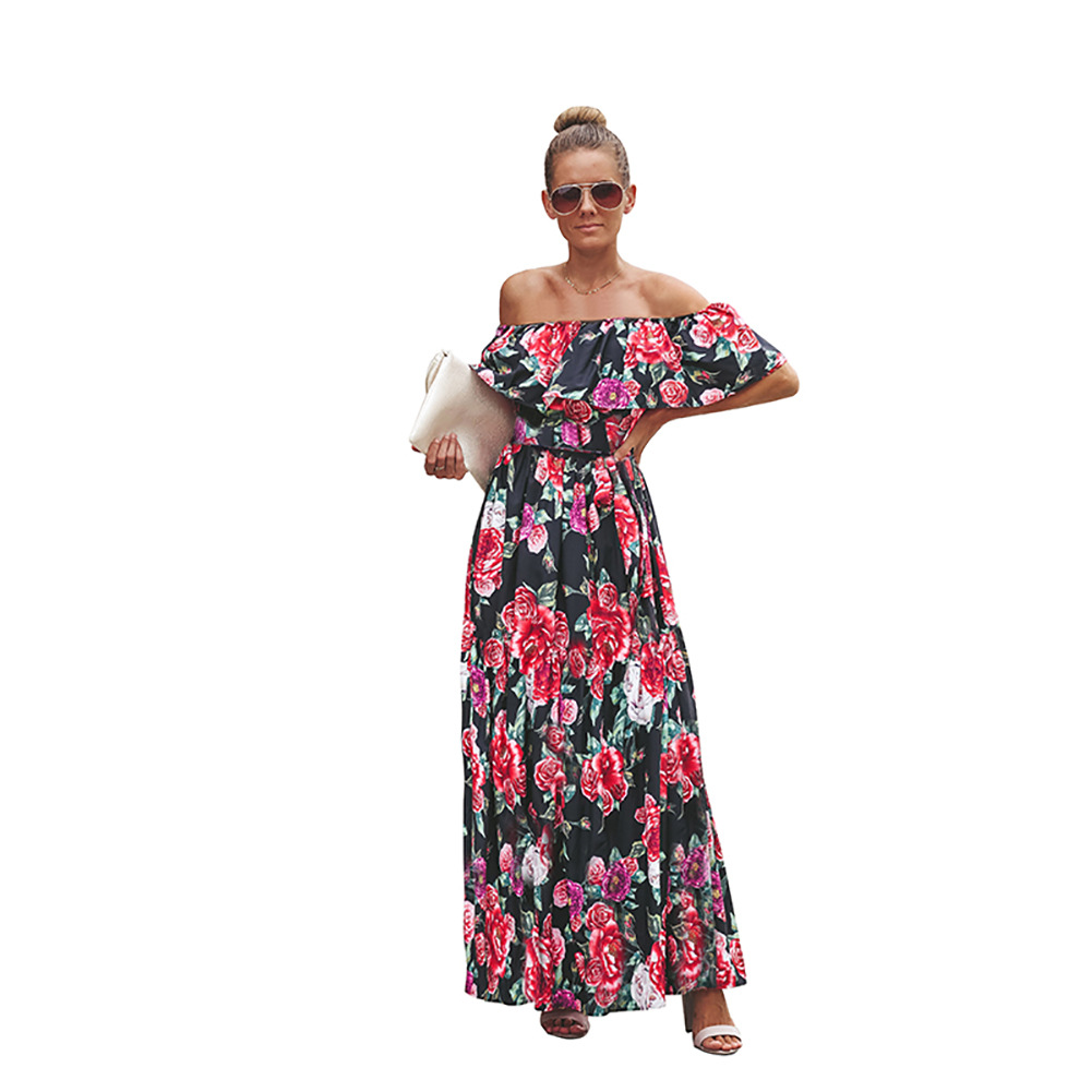 A Line Dress Short Sleeve Floral Print Off Shoulder Spring Summer Fashion for Women Wholesale Available