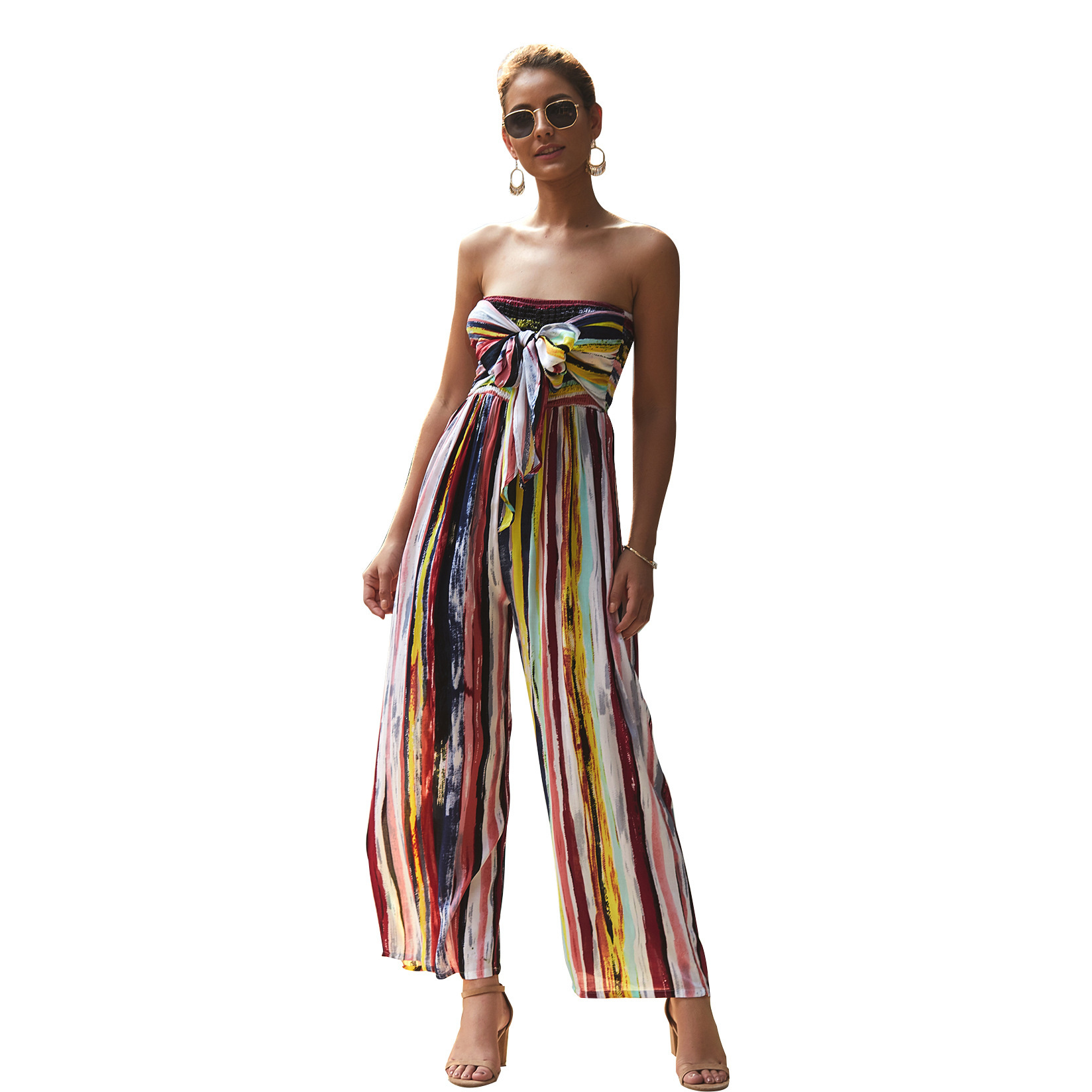 Summer Floral Print Jumpsuit Casual Style Comfortable Fit Lightweight Fabric Perfect for Everyday Wear Wholesale