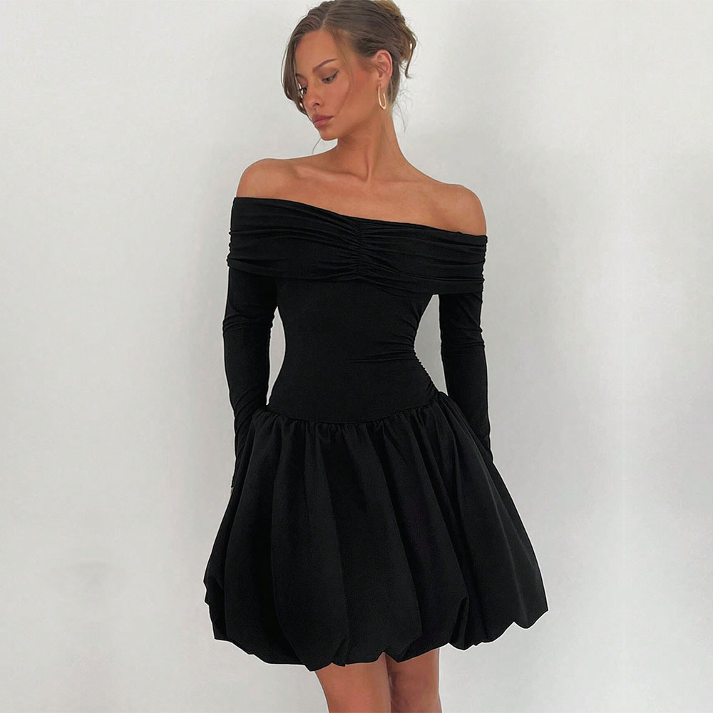 Cross border European and American women's one shoulder sexy dress, autumn and winter high cold temperament slim A line short sk
