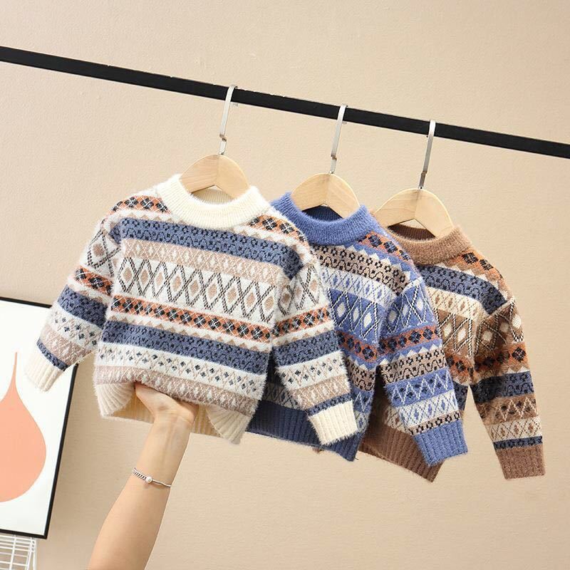 Childrens Knit Sweater Round Neck Pullover Style Cozy Fabric Autumn Winter Wholesale for Boys and Girls