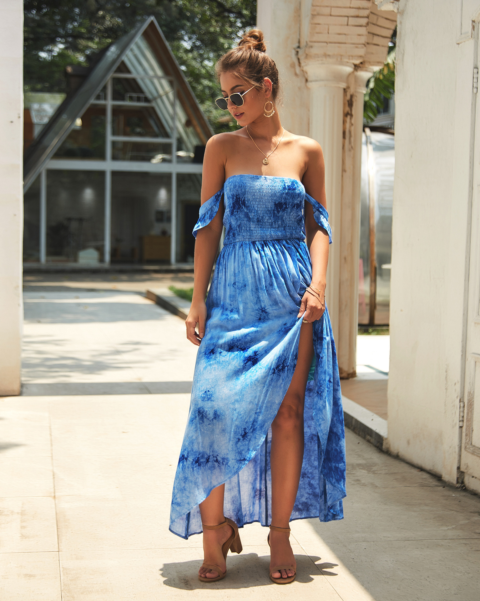 Womens Summer Dress Off Shoulder Floral Print Mid Length Casual Wear for Parties or Outings OEM Available