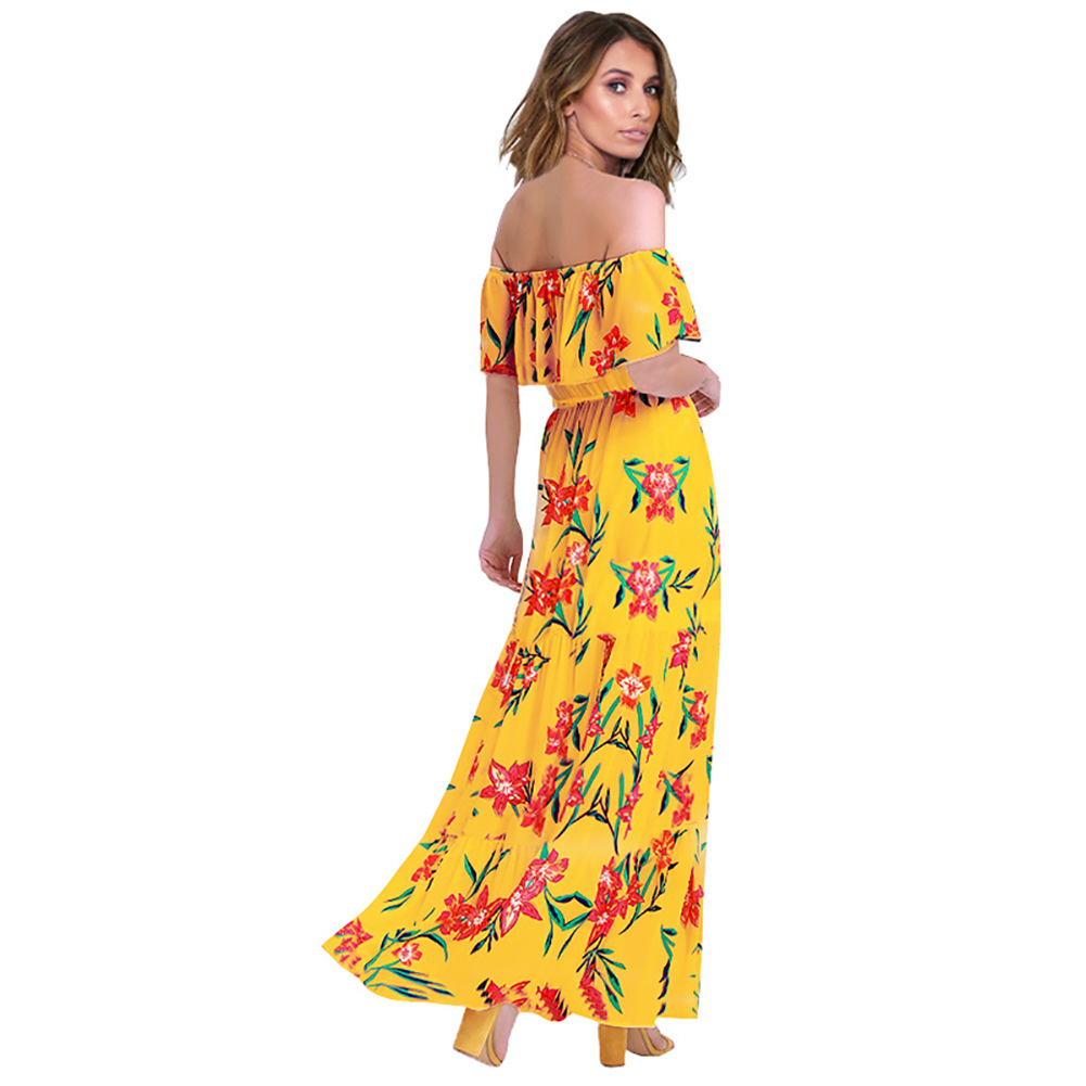 A Line Dress Short Sleeve Floral Print Off Shoulder Spring Summer Fashion for Women Wholesale Available