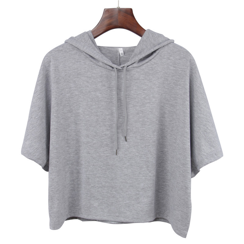 Womens Short Sleeve Hooded Crop Sweatshirt Sexy Design Spring Fashion Comfortable Fabric Wholesale Available