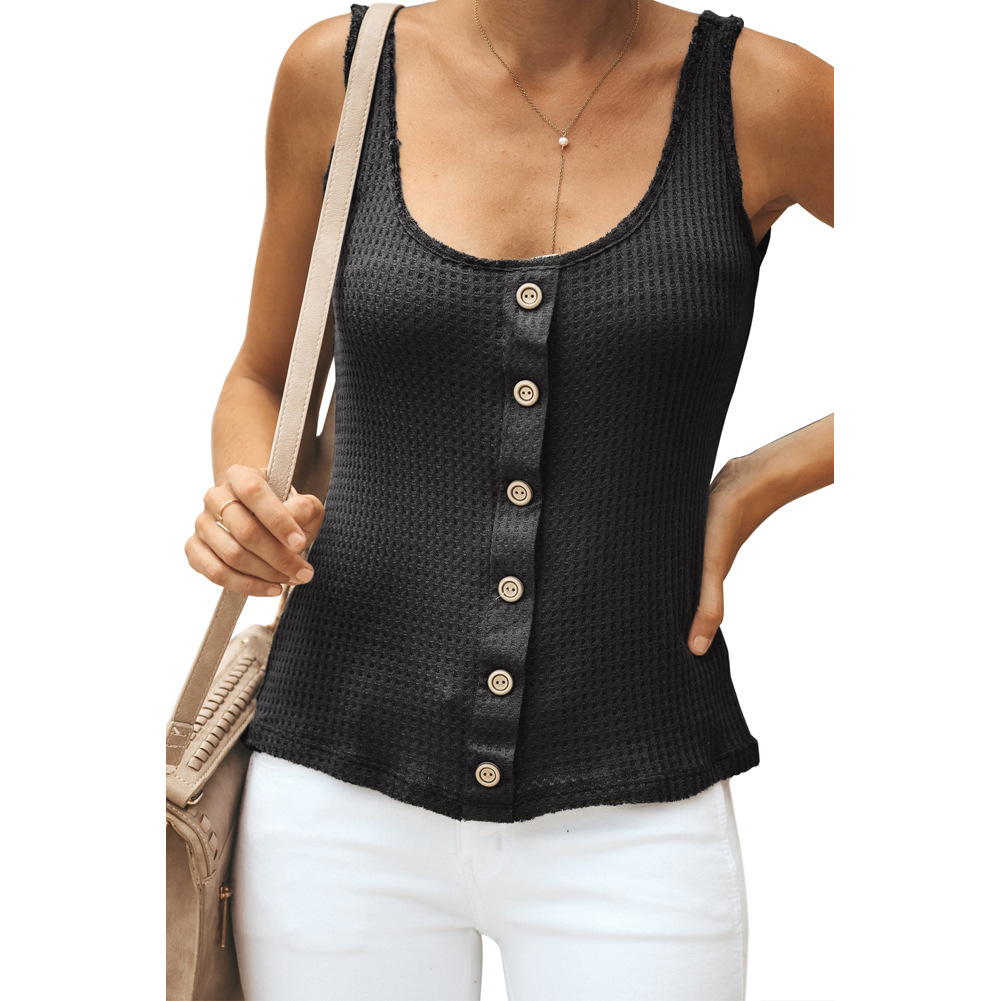 Womens Summer U Neck Sleeveless Tank Top Sexy European Style Single Button Design Lightweight Fabric Wholesale