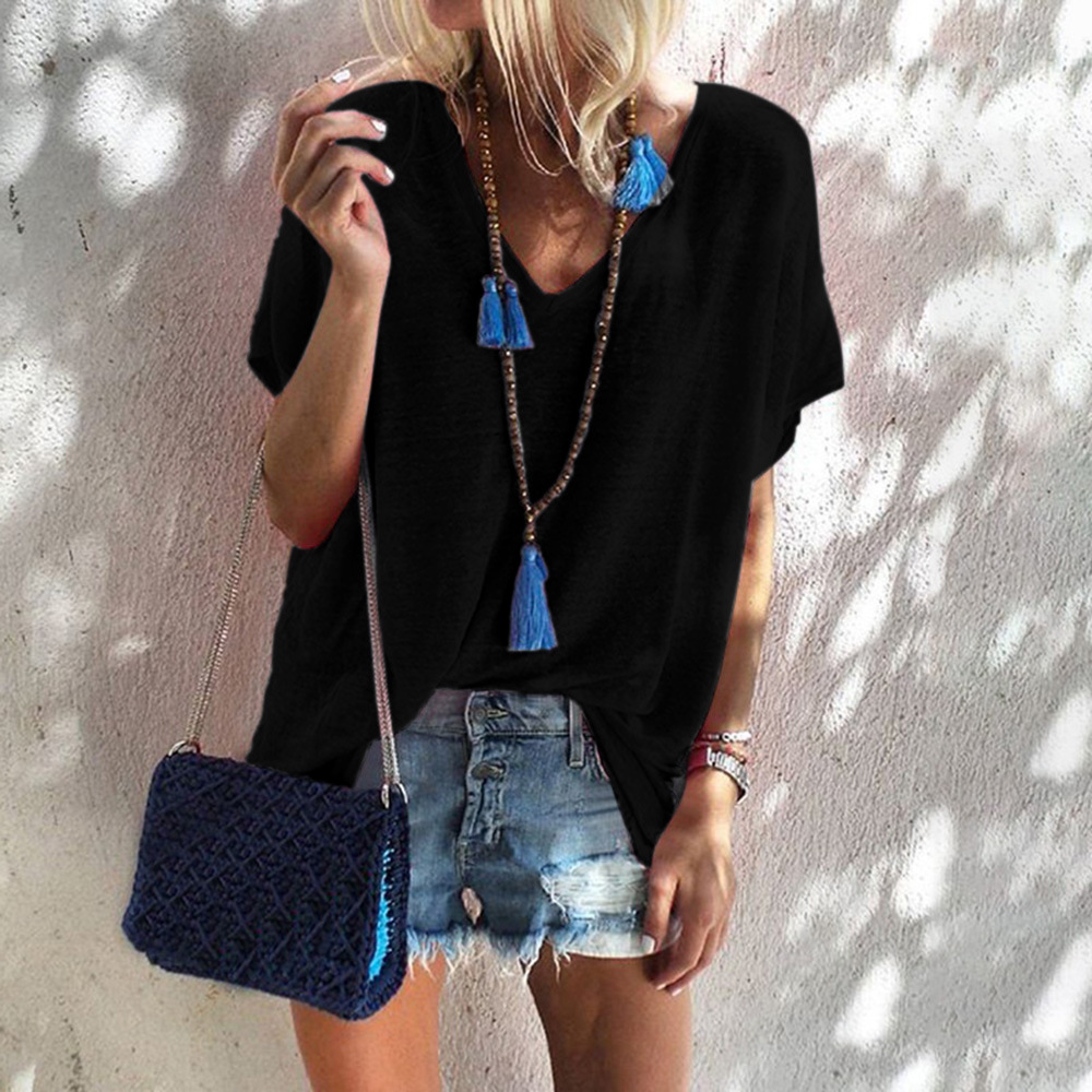 Plus Size Loose Fit V Neck Short Sleeve T Shirt for Women Summer Candy Colors Casual Wear Ready to Ship