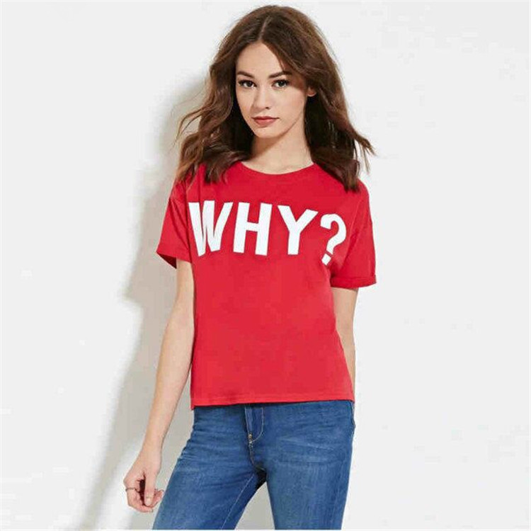 Womens Loose Fit Red T Shirt Letter Print Design Casual Wear for Everyday Use Wholesale Available