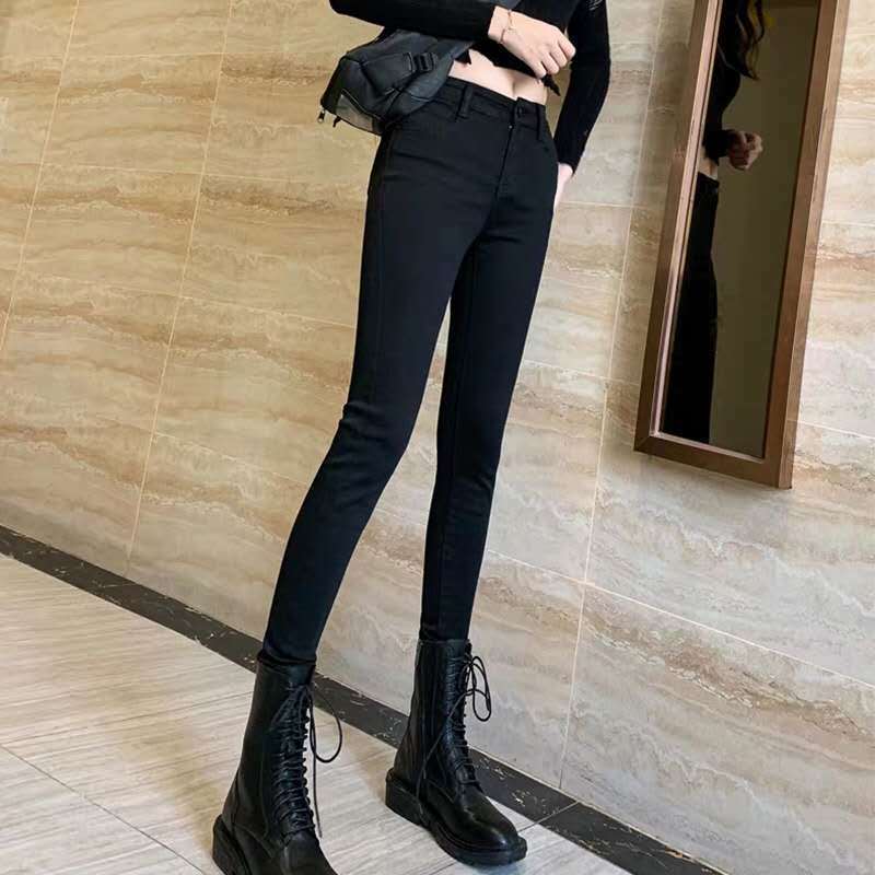 High Waisted Womens Black Skinny Jeans Slim Fit Stretch Fabric Pencil Style Perfect for Spring and Autumn