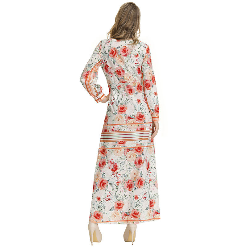 Womens Long Sleeve Printed Maxi Dress Elegant Floral Design Comfortable Fit Versatile for Casual or Formal Occasions