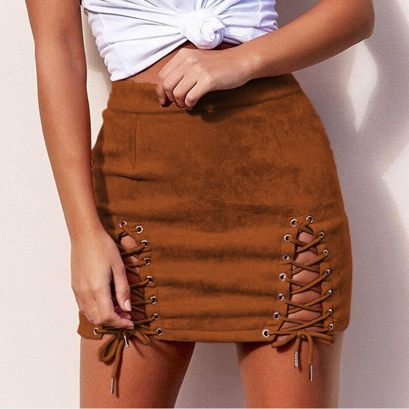 Suede Bodycon Mini Skirt Lace Up Design Sexy Fit Spring Summer Style Wholesale Available factory direct