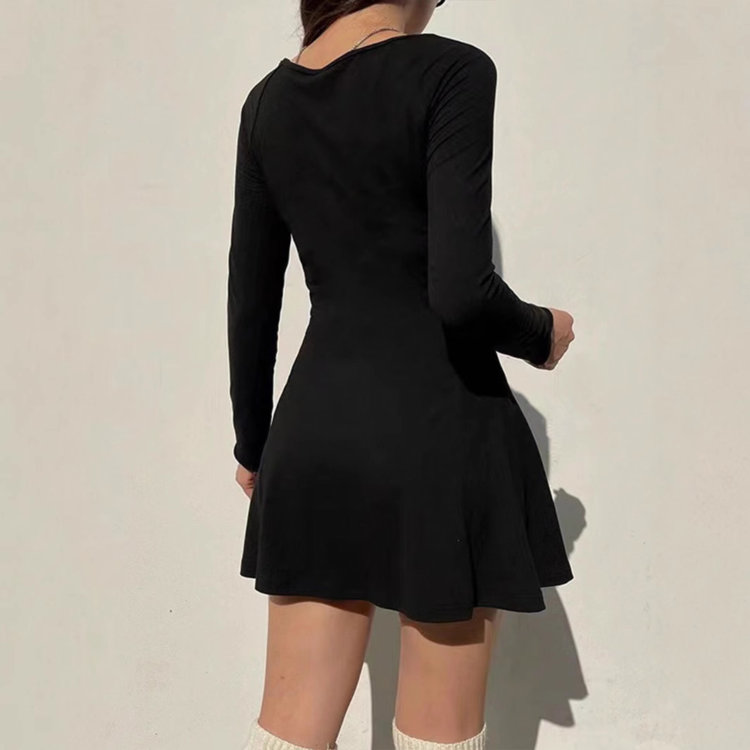 Women's Elegant Casual Square-Neck Long-Sleeve Mini Dress
