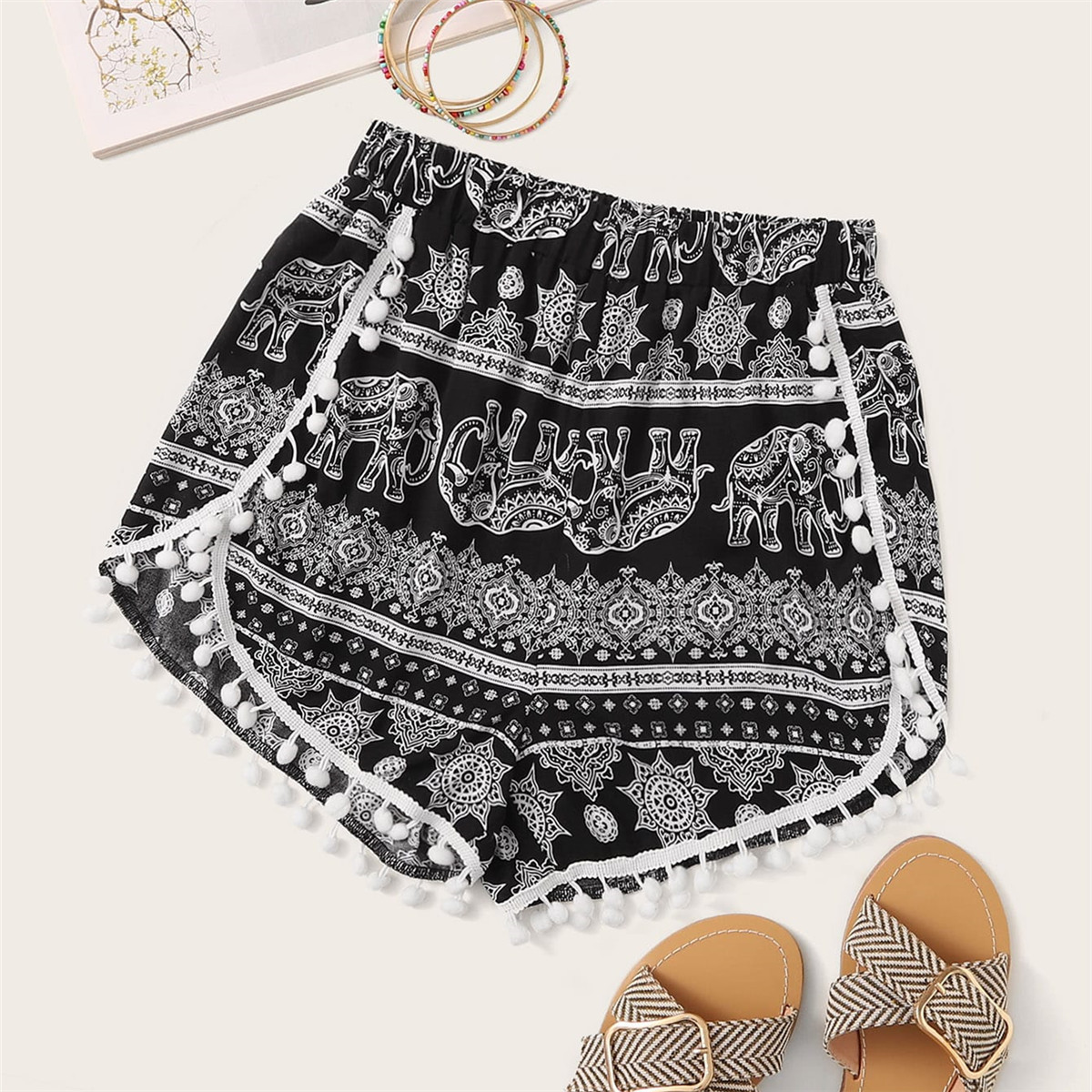 High Waisted Womens Shorts Elephant Print Trendy Design Comfortable Fit Summer Casual Wear Wholesale Available