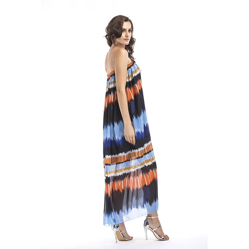 Chiffon Maxi Dress Gradient Color Strapless Flowy Design Beachwear for Plus Size Women Wholesale Available