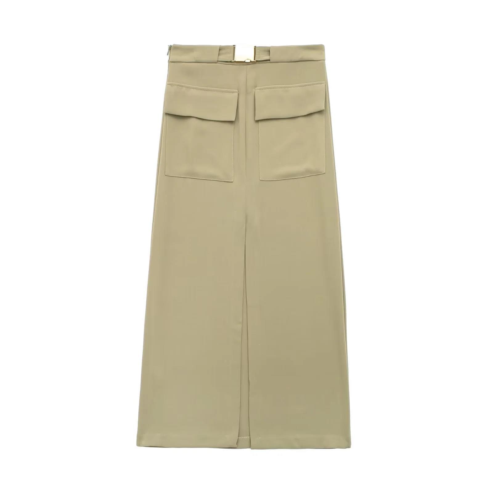 High Waisted Midi Skirt Slim Fit Utility Style Spring Fashion Available in Multiple Colors Wholesale Supply