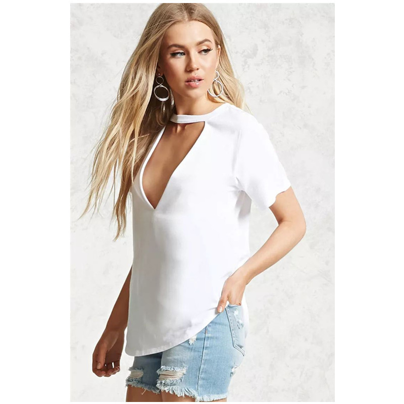 Trendy Womens Summer T Shirt Loose Fit Low Cut Neckline Short Sleeve Solid Color Casual Wear Wholesale Available