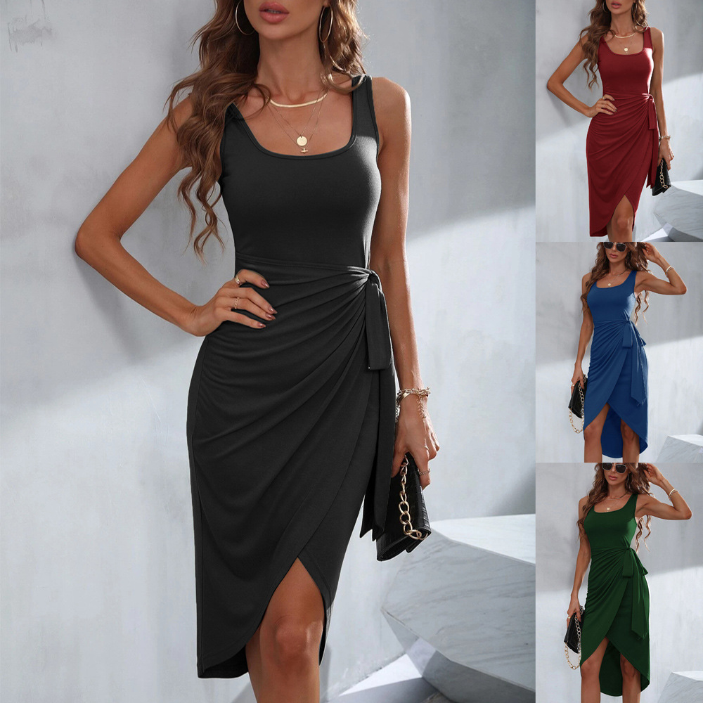 Sleeveless Square Neck Irregular Hem Mid Dress for Summer