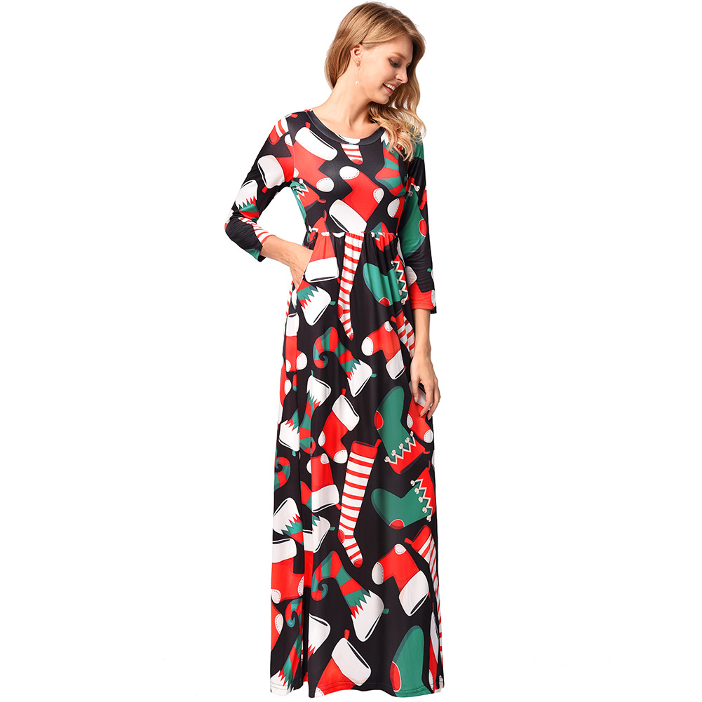 Floral Print Midi Dress for Women 3 4 Sleeve Christmas Theme Spring Collection Wholesale Available