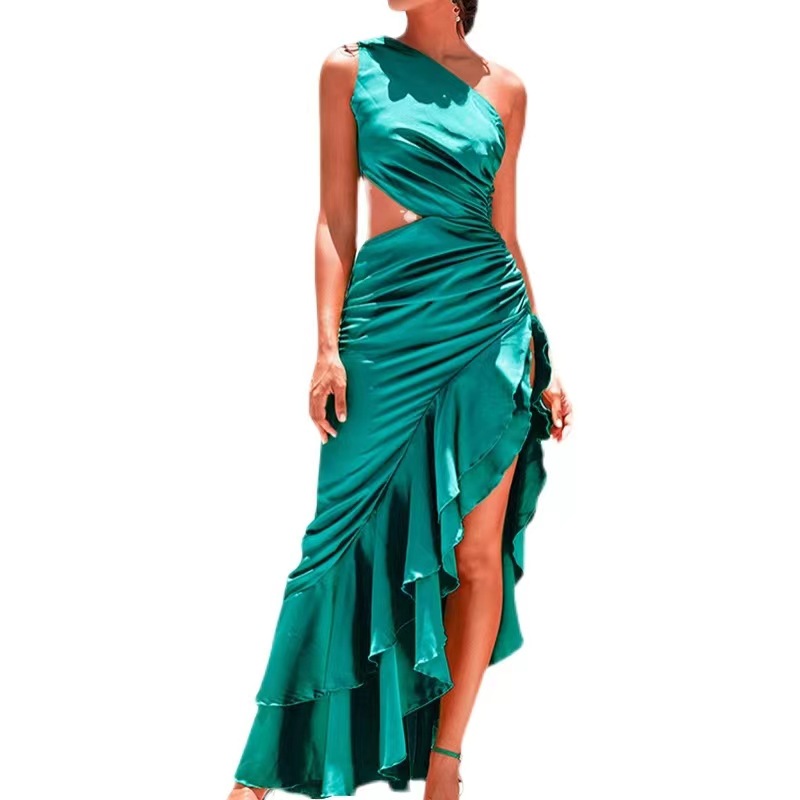Summer Sleeveless Asymmetrical Cutout Maxi Dress for Women Sexy Airy Fabric High Slit Perfect for Parties or Beach