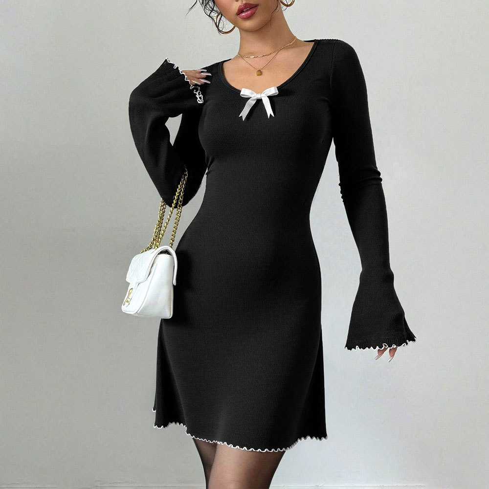 Women's Elegant Slim Fit Knit Long-Sleeve A-Line Dress