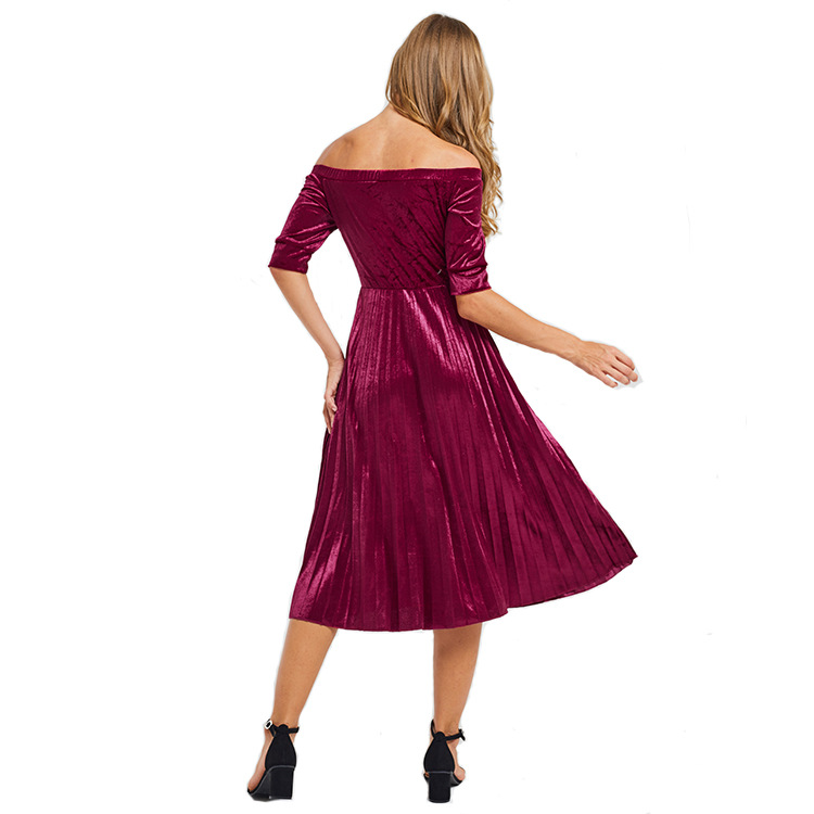 Off Shoulder Pleated Dress Spring Fashion Casual Style Streetwear Womens Basic Essential Available in Multiple