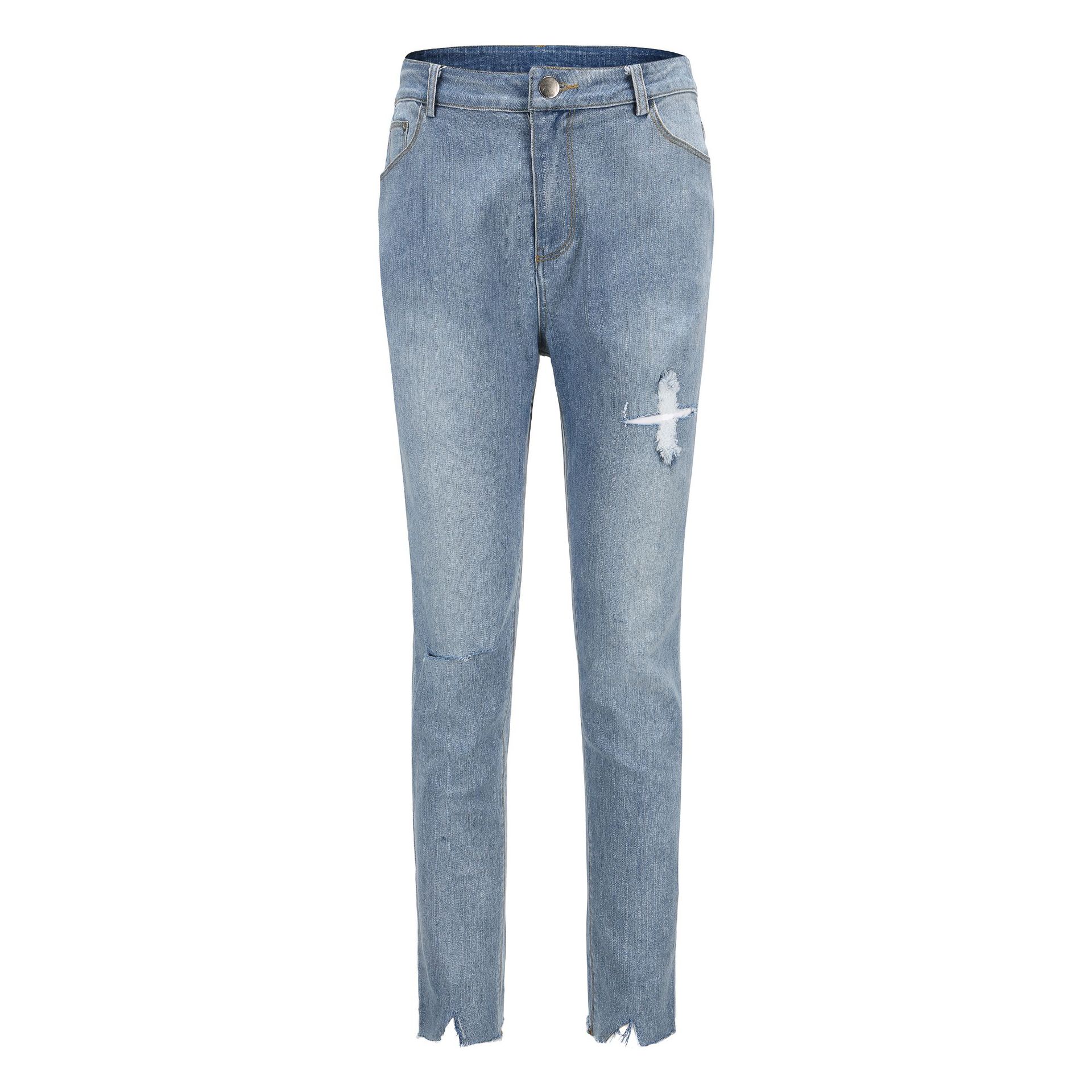 Womens Distressed Wash Jeans Ankle Split Slim Fit Casual Style Wholesale Supply for Retailers