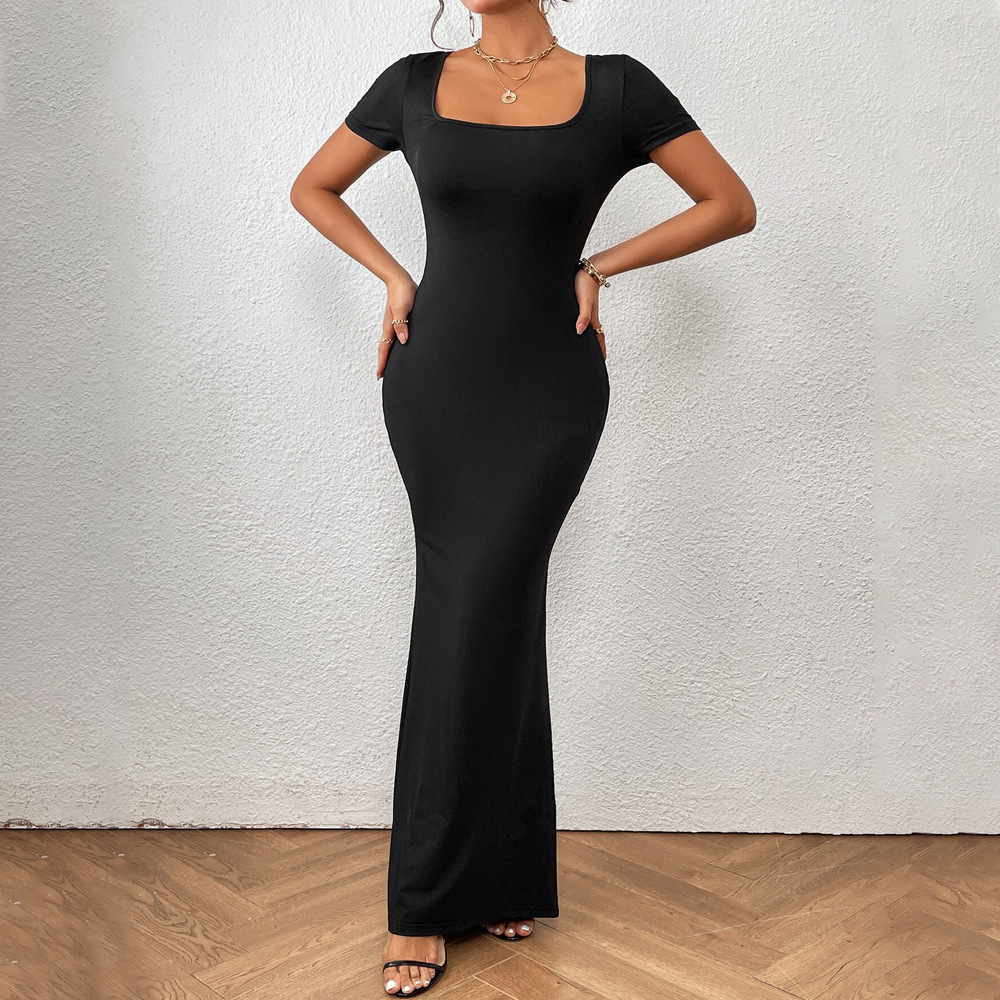 European and American Market Elegant Square Neck Dress — Summer New Style, Slim Fit, Mermaid Long Skirt — Casual Wear — Wholes