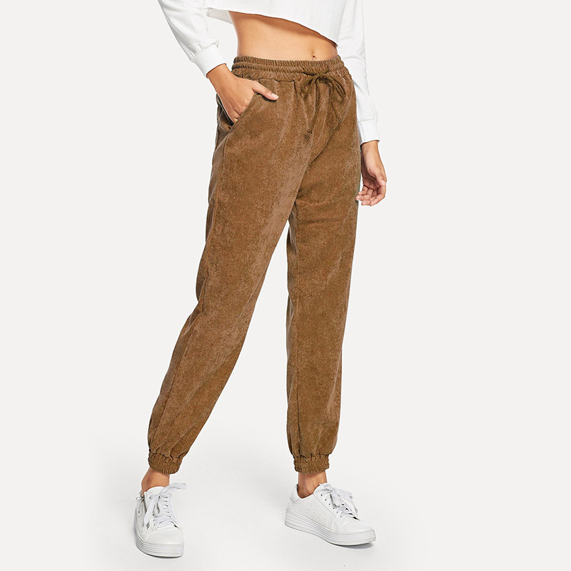 High Waisted Corduroy Trousers Belted Loose Fit Versatile Style Casual Wear for Women Wholesale Available