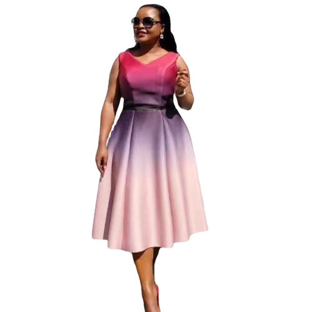 Summer Maxi Dress Sleeveless Round Neck High Waist Floral Print Rainbow Colors Casual Office Wear Wholesale