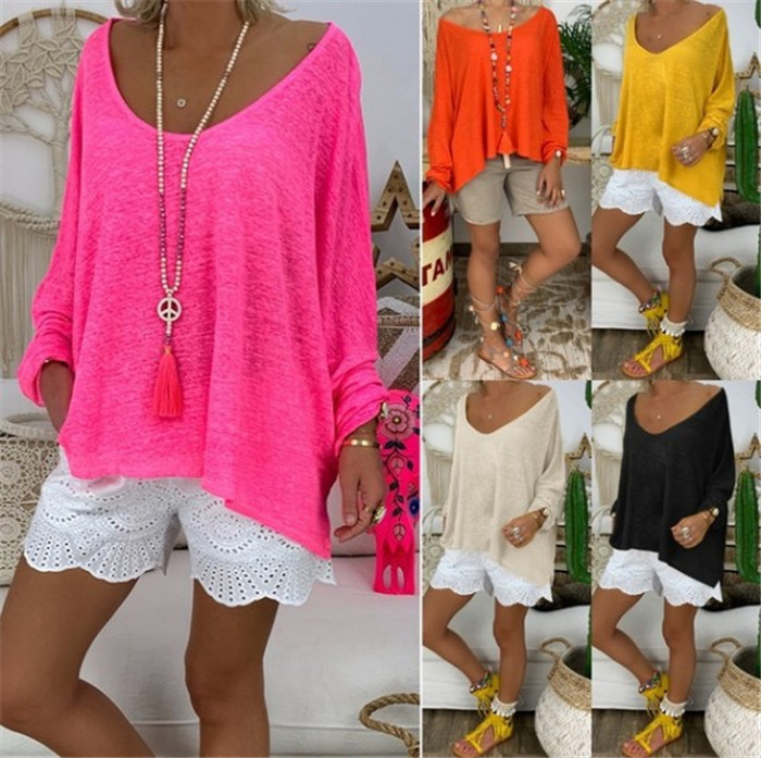Plus Size Womens Long Sleeve T Shirt Solid Color Loose Fit Versatile Style Casual Wear Wholesale Available