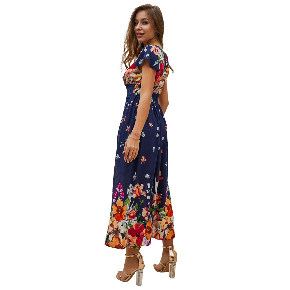 Fashionable Womens Cotton Dress Floral Print V Neck Summer Style Perfect for Casual Outings Wholesale Available