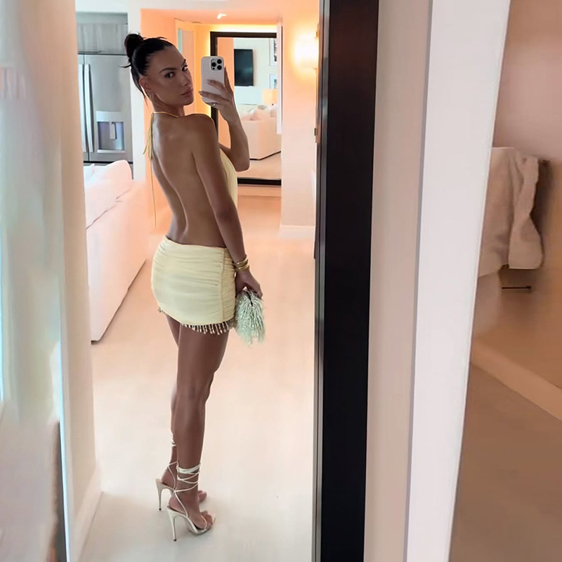 Summer Women's Sexy Halter Neck Sleeveless Bodycon Dress with Fringe and Beads, Trendy Cross Border European and American Styl