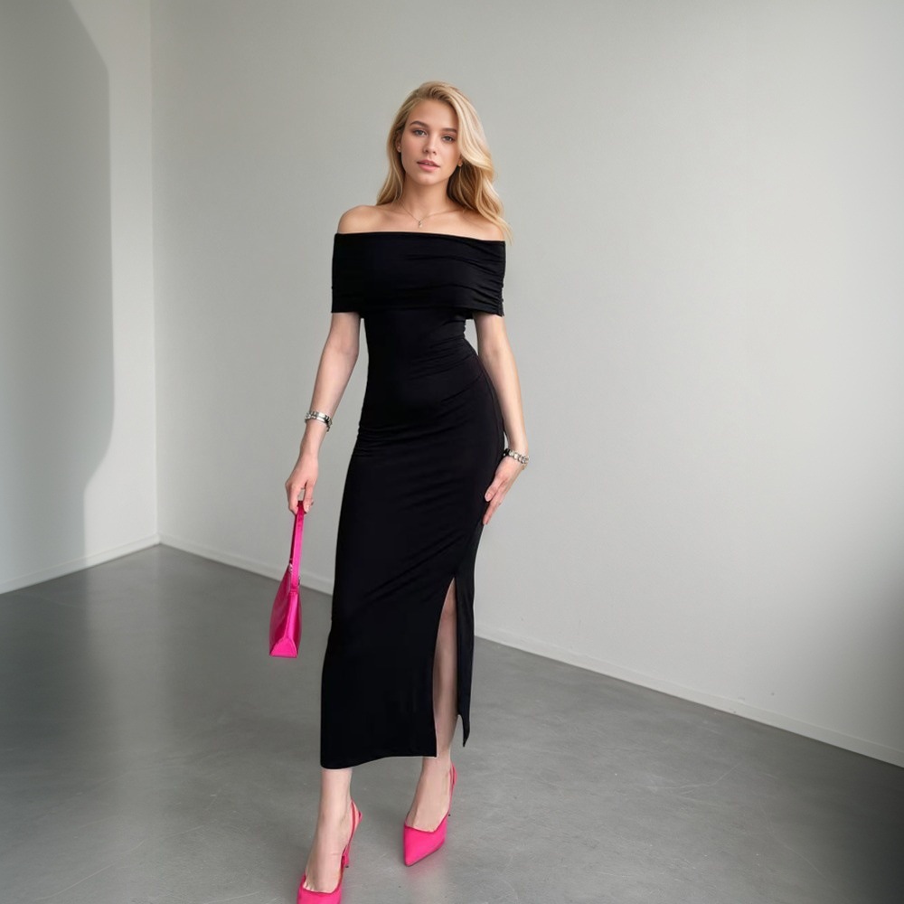 Off shoulder High Waist Slit Dress Summer Long Dress