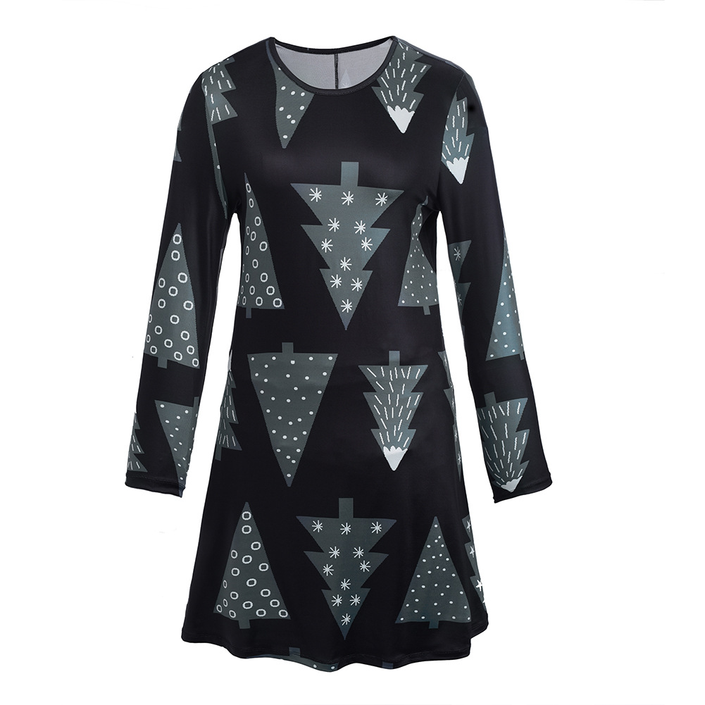 Womens Christmas Print Dress Round Neck Long Sleeve Snowman Design Autumn Winter Style Wholesale Available