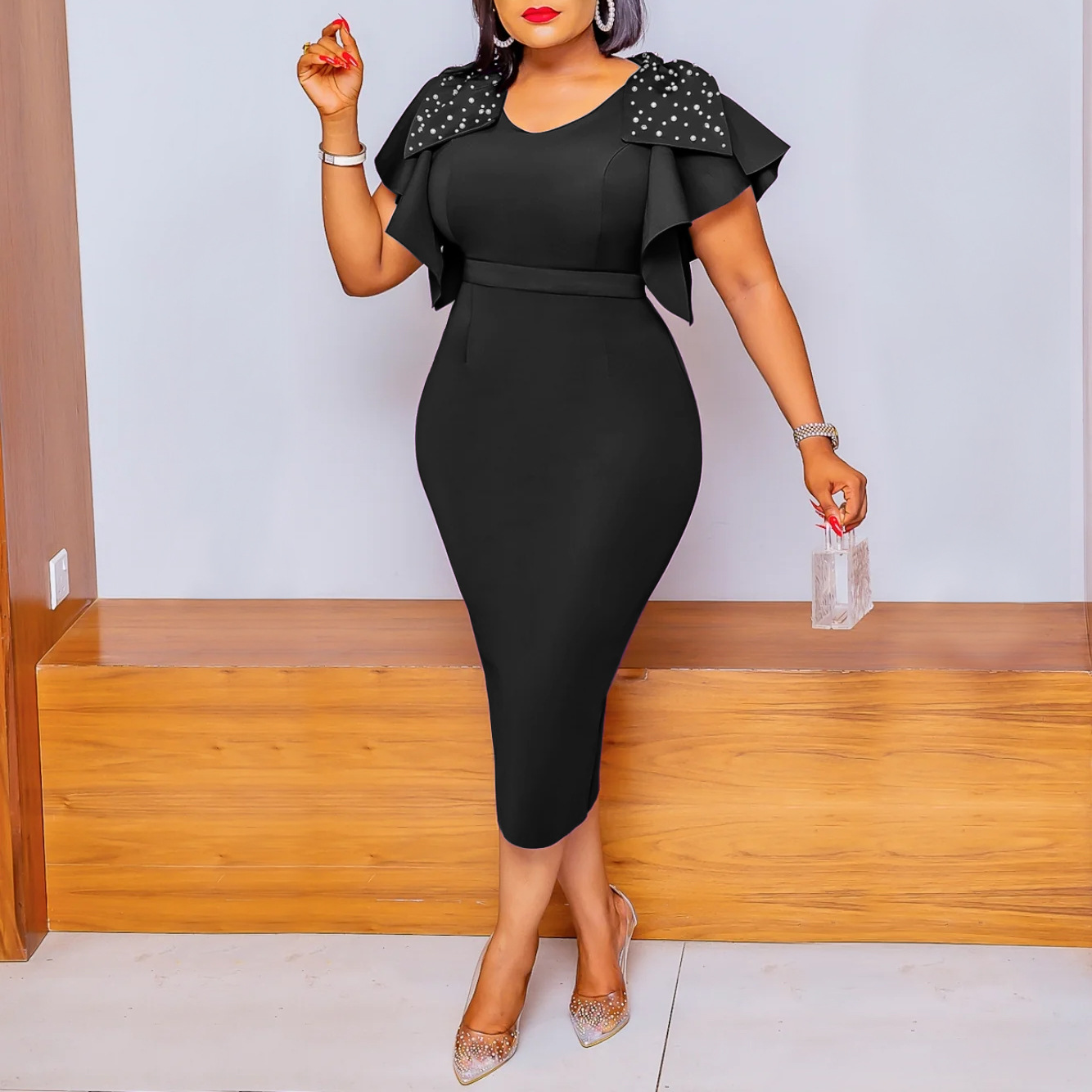 European Market Women's Fashion Dress — Summer New Arrival, Beaded, Ruffle Hem, Elegant Design — Evening Wear — Wholesale Supp